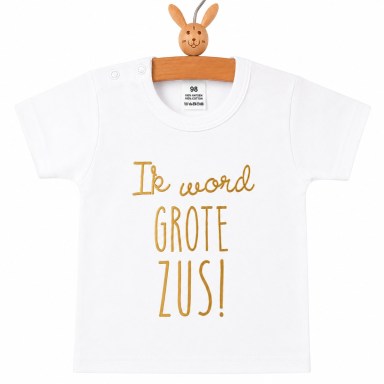 Shirt met tekst -  Ik word grote zus wit goud